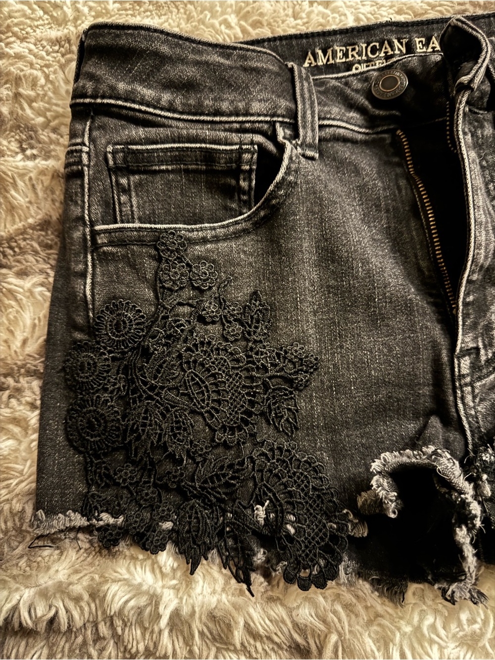 American Eagle Outfitters Black Lace Trim Denim Shorts
